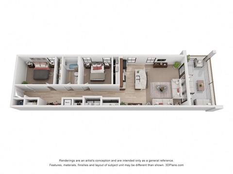 Floor plan for 2 beds, 1 bath, 1190 sqft
